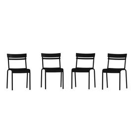 Emma + Oliver - Rennes Armless Powder Coated Steel Stacking Dining Chair with 2 Slat Back for Indoor-Outdoor Use - Black