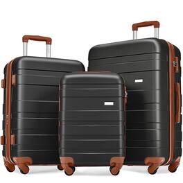 BreeBe - Luggage Set 3pcs ABS Hardshell Lightweight Durable Suitcases 20''24''28'' Spinner Wheels with TSA Lock - Black+Brown