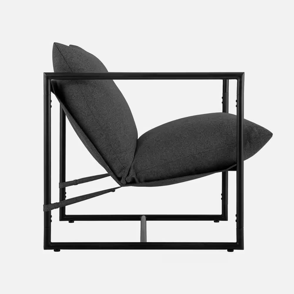 Back. Hivvago - Modern Dark Grey Upholstered Accent Chair with Metal Frame - Black.