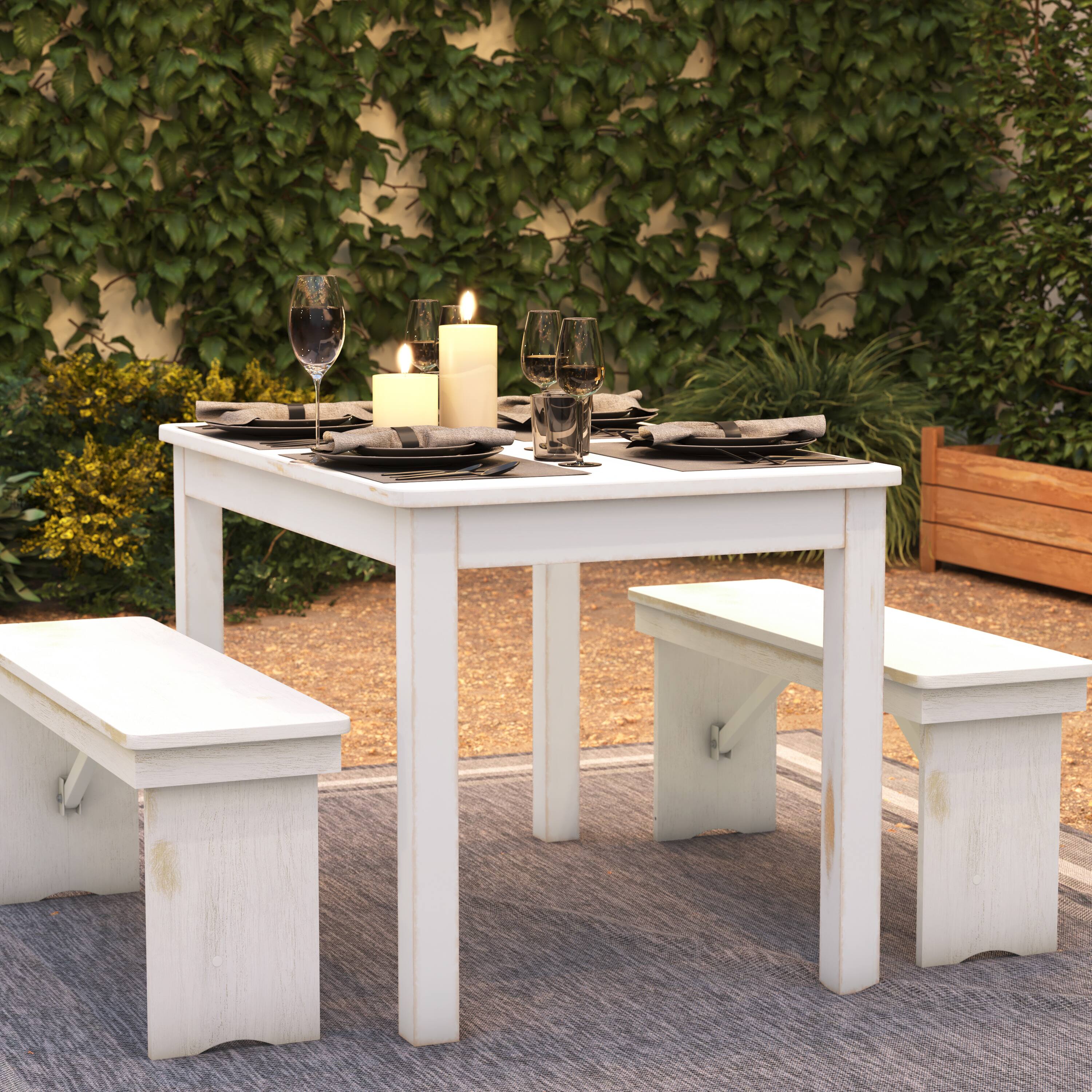 Alt View 3. Flash Furniture - HERCULES Series 46" x 30" Rectangular Antique Rustic White Solid Pine Farm Dining Table - White.