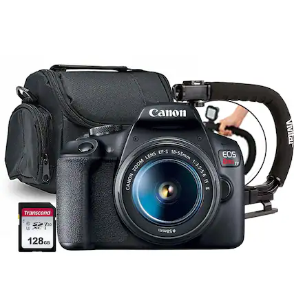 Canon EF-S 18-55mm Lens Zoom 1:3.5-5.6 IS II
Canon EOS Rebel T7
Transcend 128GB SDXC V30 U3
Vivitar Camera Bag