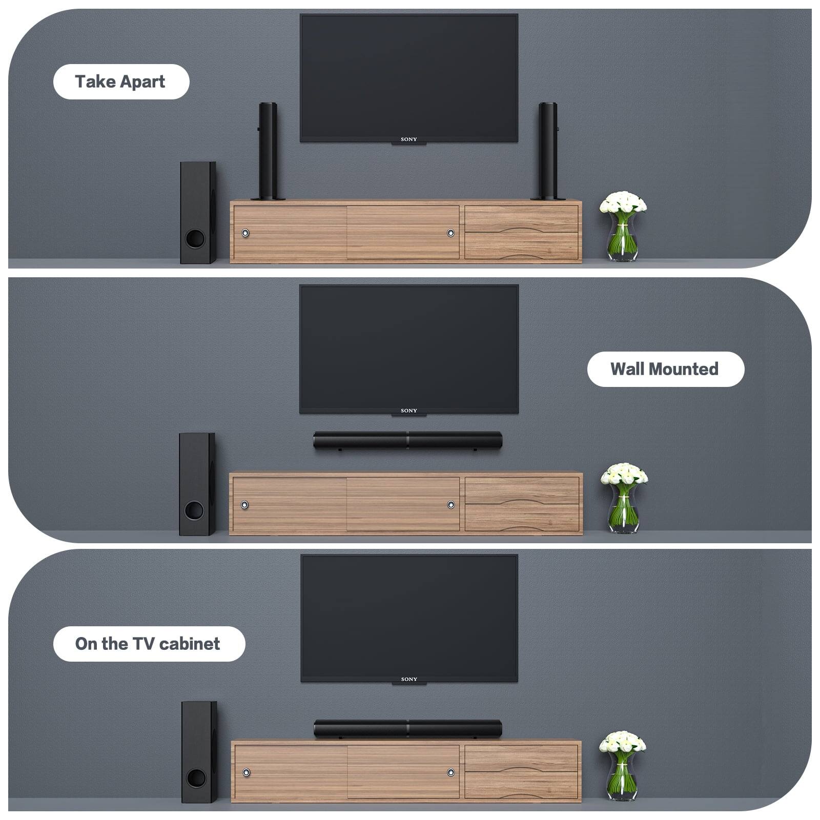 Take Apart

Wall Mounted

On the TV cabinet