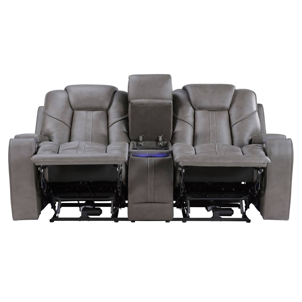 Left. Steve Silver - Daniel Triple Power Home Theater Leather Reclining Console Loveseat - Light Gray.