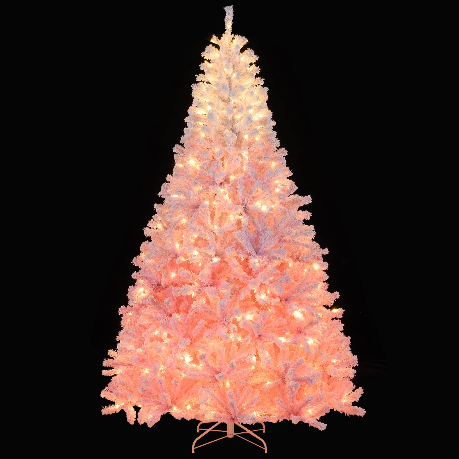 Alt View 9. Gymax - Gymax 8 FT Artificial Christmas Tree Hinged Snow Flocked Xmas Tree w/ 1774 Branch Tips - Pink.