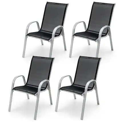 Front. Gymax - Gymax 4PCS Patio Stacking Dining Chairs w/ Curved Armrests & Breathable Seat Fabric - Black.