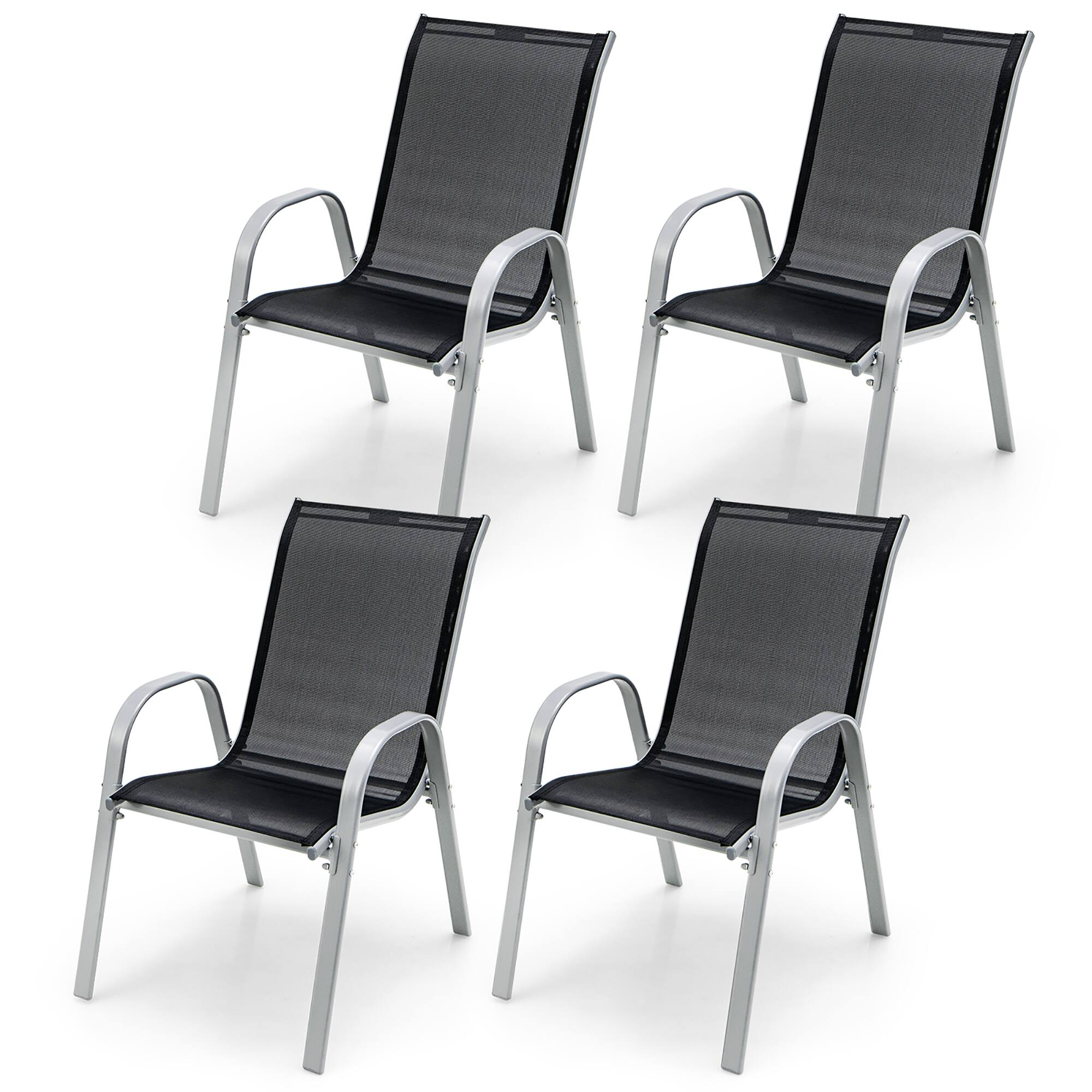 Gymax - 4PCS Patio Stacking Dining Chairs w/ Curved Armrests & Breathable Seat Fabric - Black