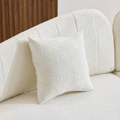 Alt View 1. Anysun - Curved 4-Seat Compressed Chenille Sofa - Long-Lasting Support, Removable Backrest, Retro Style for Small Spaces - White.