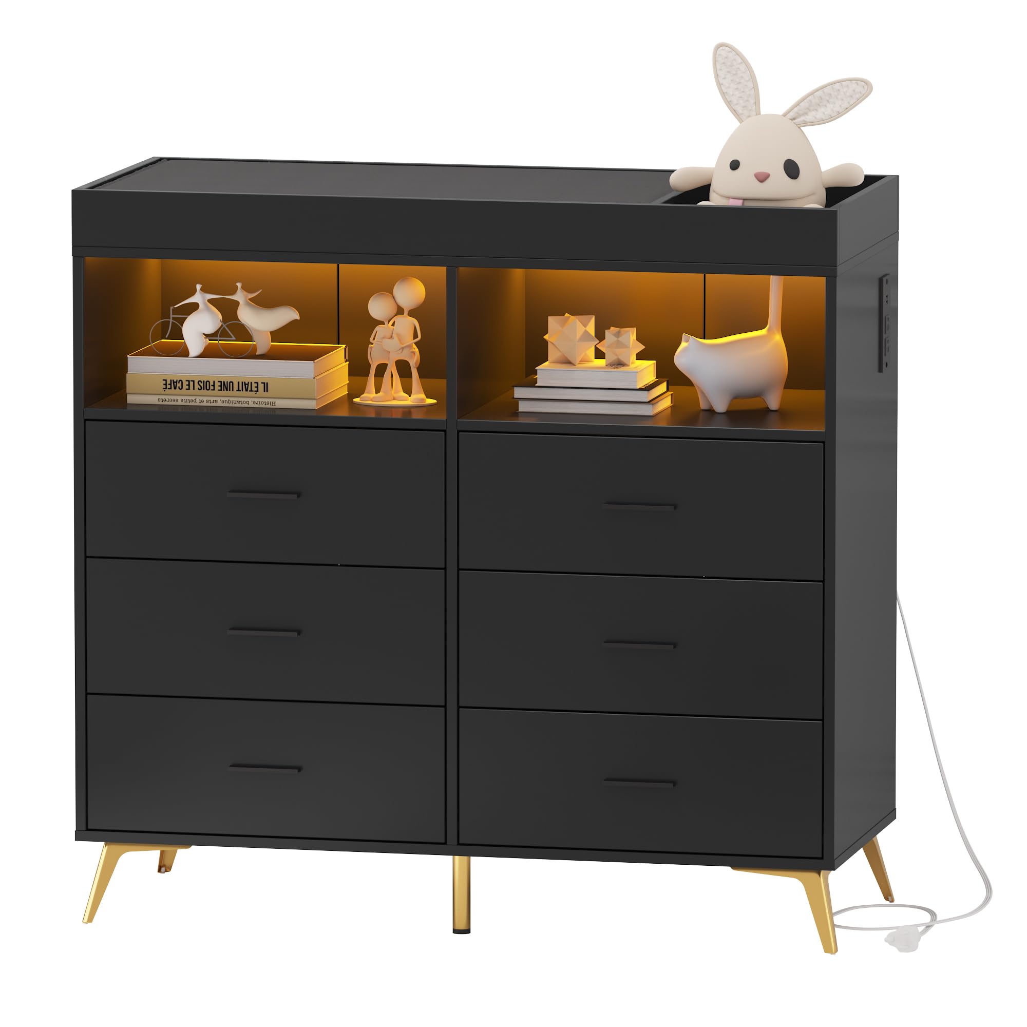 Babevy - Baby Changing Table Dresser w/ 6 Drawers, 2 Open Shelves - Diaper Station w/ LED Lights & Power Outlet - Black price history on PriceWatchPro