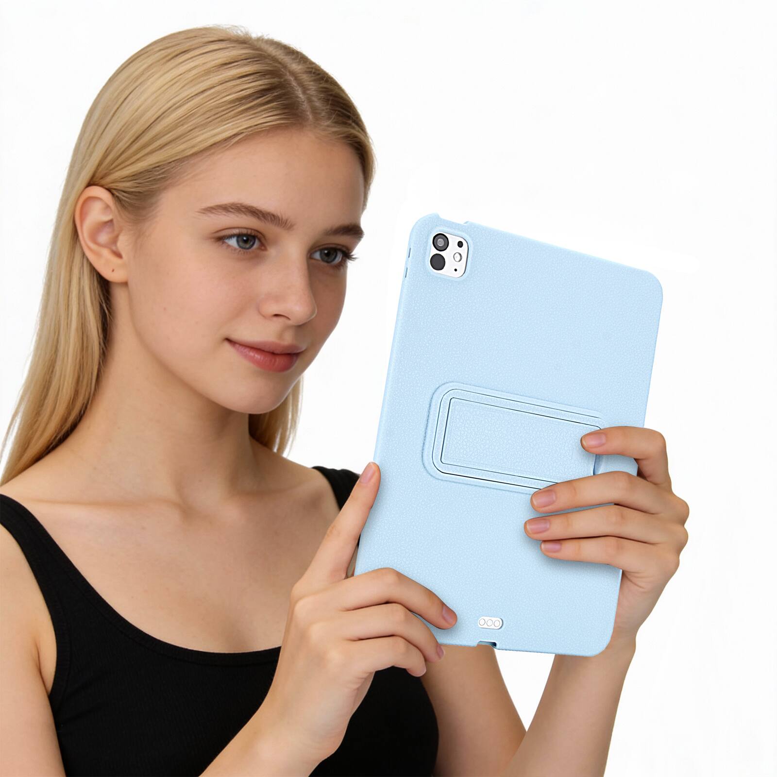 Alt View 1. Dteck - Shockproof Case for Apple iPad Pro (M5) 11" 2025, Slim Leather Texture Protective Cover with Multi Angle Folding Stand - Lightblue.
