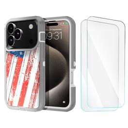 Entronix - 3-in-1 Bundle for iPhone 17 Pro Max - Heavy Duty Case with 2 Screen Protectors - USA Flag