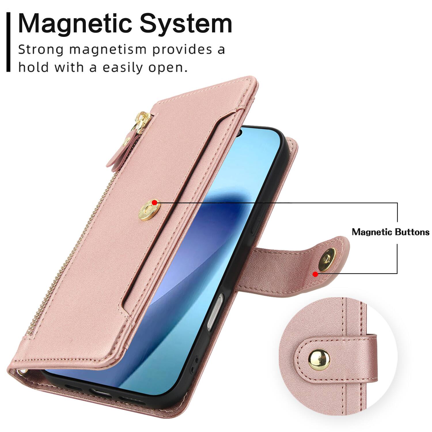 Magnetic System  
Strong magnetism provides a hold with a easily open.  

Magnetic Buttons 2