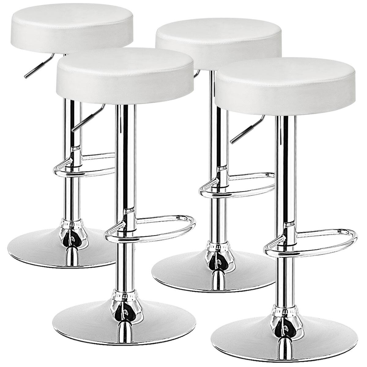 Costway - Set of 4 Round Bar Stool Adjustable Swivel Pub Chair w/ Footrest - White