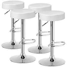 Costway - Set of 4 Round Bar Stool Adjustable Swivel Pub Chair w/ Footrest - White