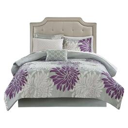 Gracie Mills - Willie 9-Piece Floral Comforter Set with Cotton Sheets - Purple