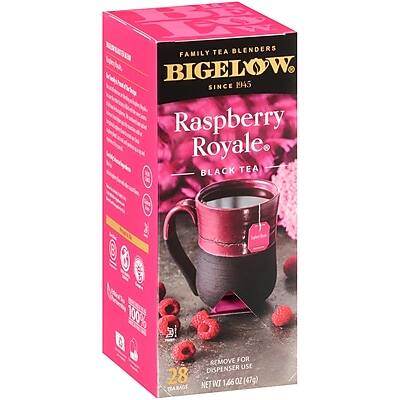 KNS FAMILY TEA BLENDERS BIGELOW SINCE 1945 Raspberry Royale BLACK TEA 100% NATURAL REMOVE FOR DISPENSER USE 28 TEABAGS NET WT 1.66 OZ (47g)