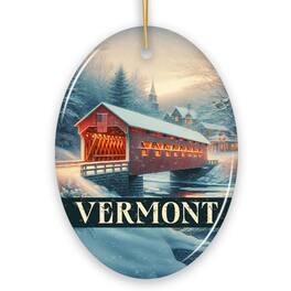 OrnamentallyYou - Rustic Red Covered Bridge Vermont Christmas Ornament, New England Historical Gift Travel Souvenir - Multi-colored
