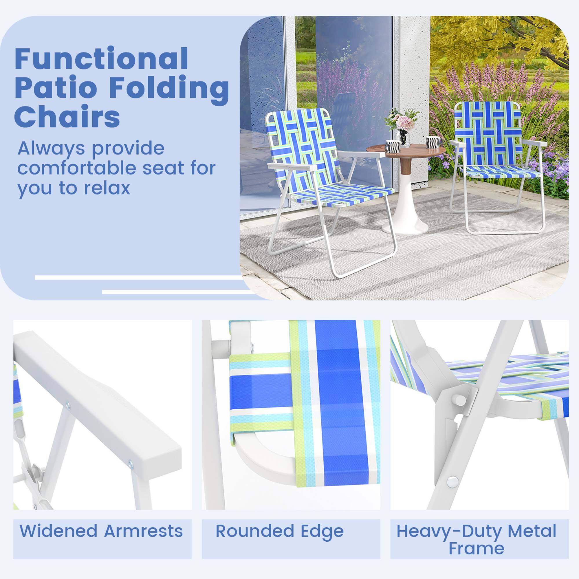 Functional Patio Folding Chairs
Always provide comfortable seat for you to relax
Widened Armrests
Rounded Edge
Heavy-Duty Metal Frame
