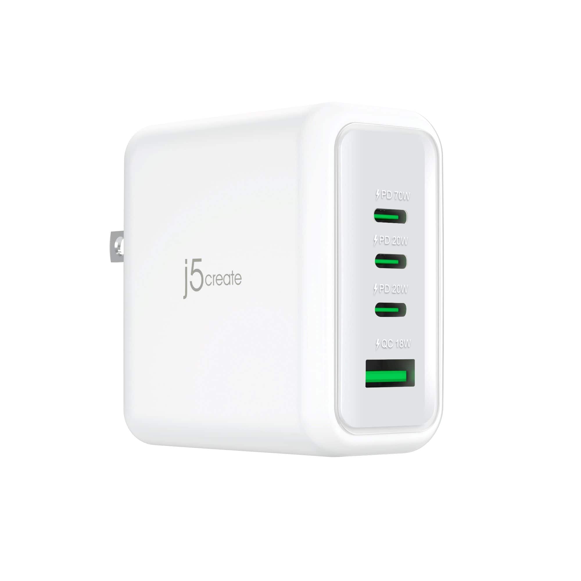 j5create - 70W GaN USB-C 4-Port Charger - White - Front_Zoom