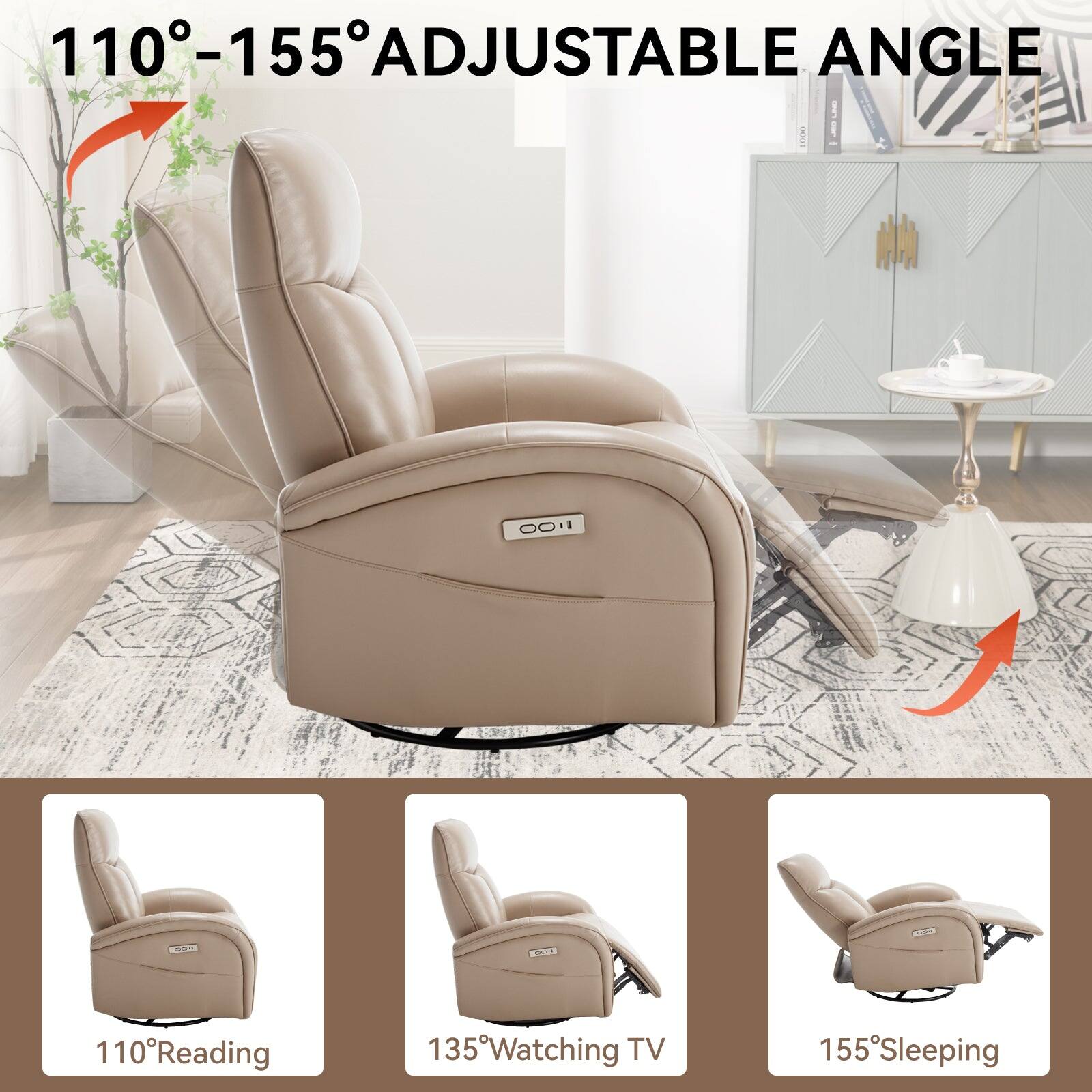110-155° ADJUSTABLE ANGLE
110° Reading
135° Watching TV
155° Sleeping