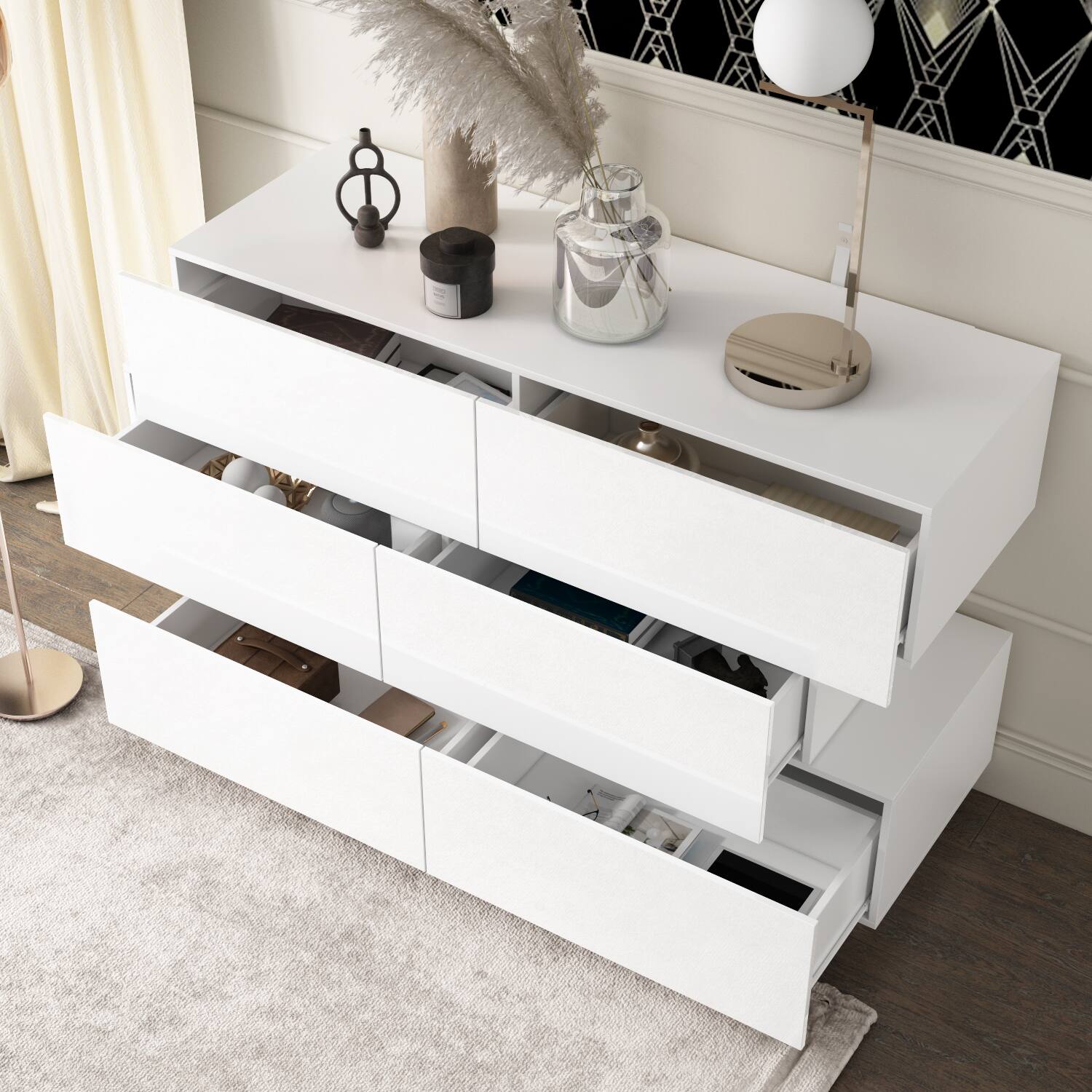 Alt View 9. Famapy - Famapy High - Gloss Storage Cabinet 6-Drawers Dresser with Sleek Sophistication - White.