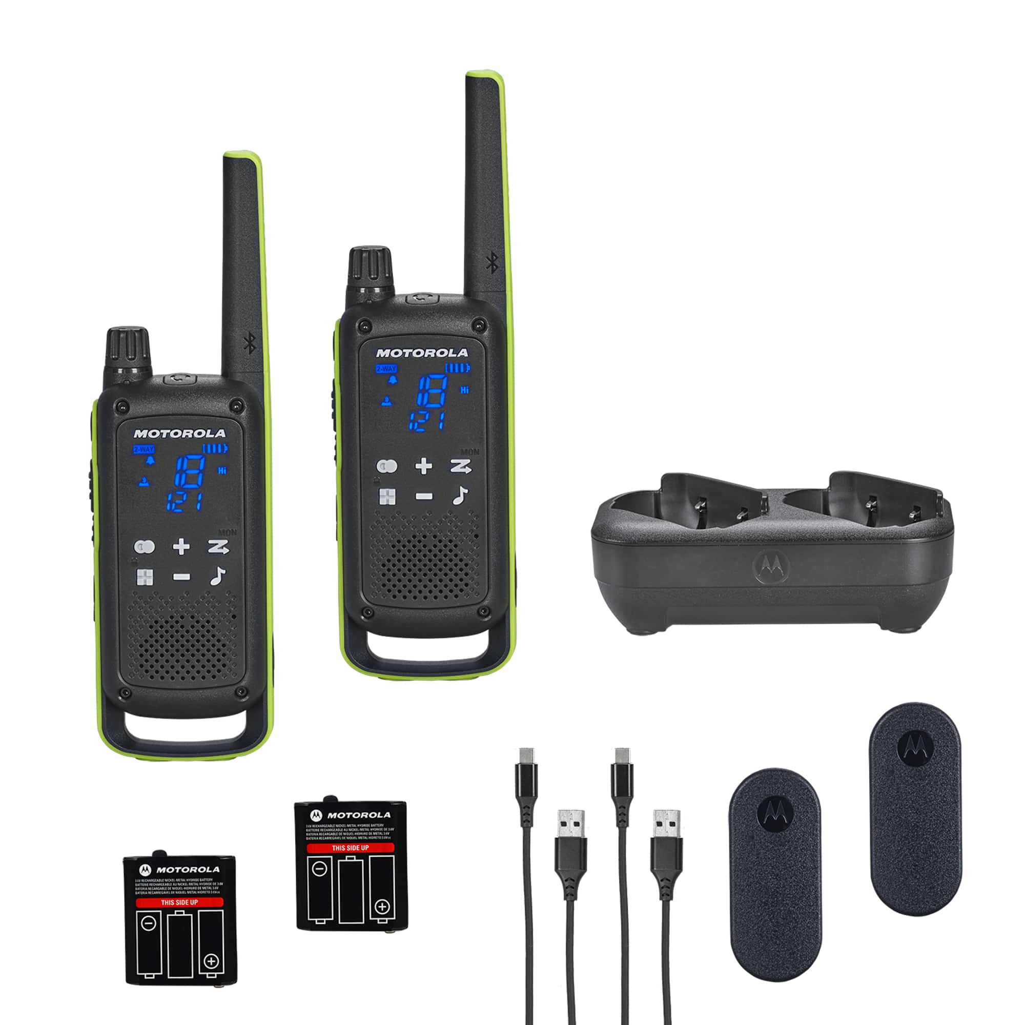 Motorola - Solutions T803 35 mi. Bluetooth Two-Way Radio Black/Green, 2-Pack with desk charger - Black / Green