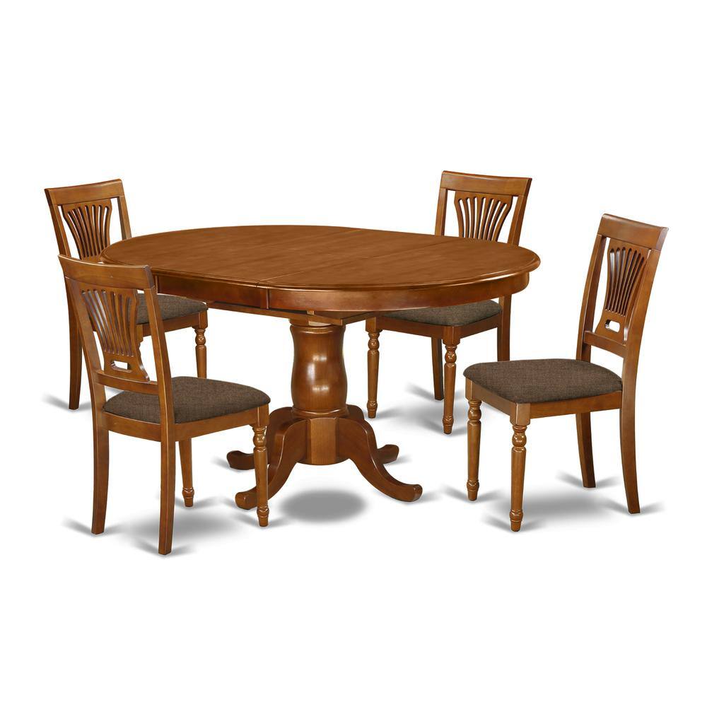 Back. East West Furniture - POPL5-SBR-C 5 Pc set Portland Dining Table having 18" Leaf and 4 Cushiad Kitchen Chairs in Saddle Brown - Saddle Brown.