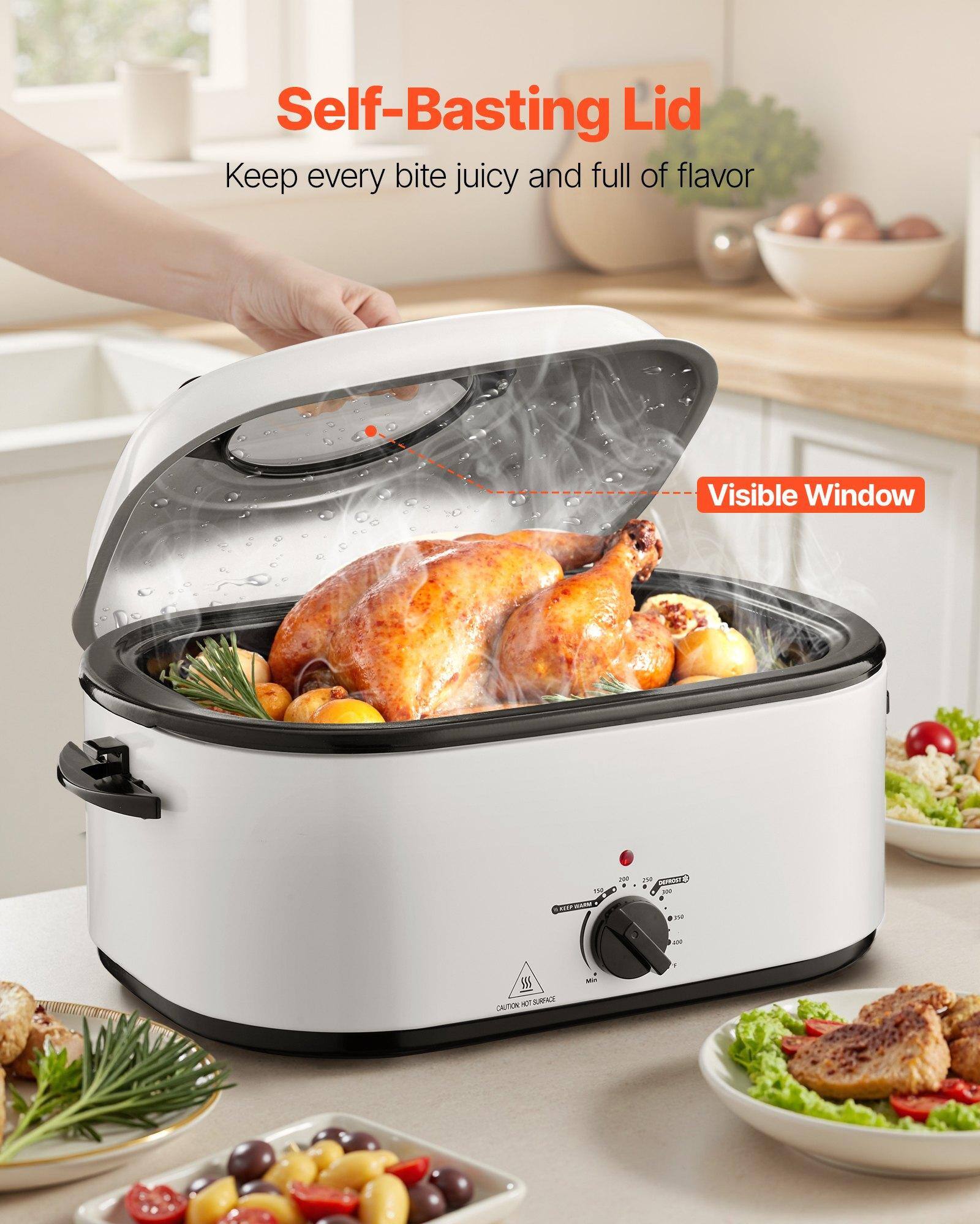 Self-Basting Lid  
Keep every bite juicy and full of flavor  

Visible Window  

CAUTION - HOT SURFACE