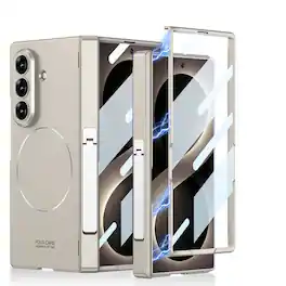 Dteck - Magnetic Case for Samsung Galaxy Z Fold8 Ultra with Kickstand, Shockproof Hinge Protective Cover Built in Screen Glass - Titaniumgray