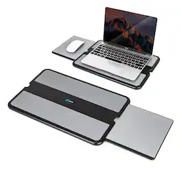 HongFei - Laptop Lap Pad - Stand Pad w/ Retractable Mouse Tray, Anti-Slip Heat Shield Notebook Stand Table - Black and Gray