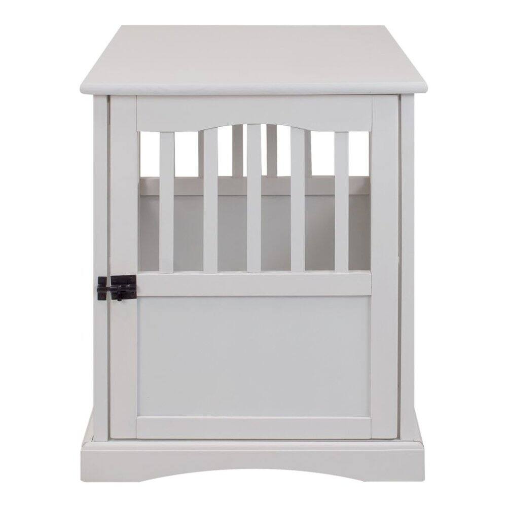Back. FurniFact - White Dog Kennel Furniture with Lockable Gate - White.