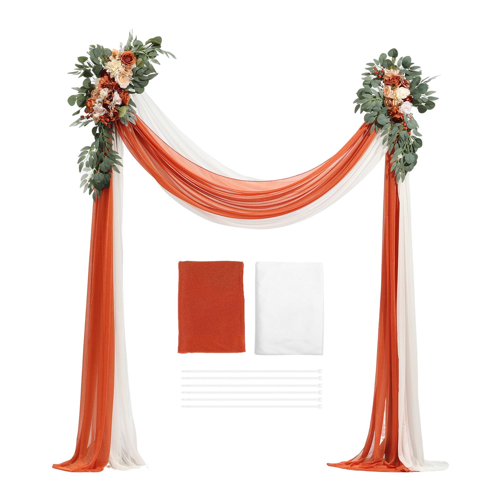 Alt View 5. VEVOR - Artificial Wedding Arch Flowers Kit, Orange Wedding Arch Flowers with Drapes Kit (Pack of 4) - 2 Pcs Floral Arrangement - Red;White;Green.