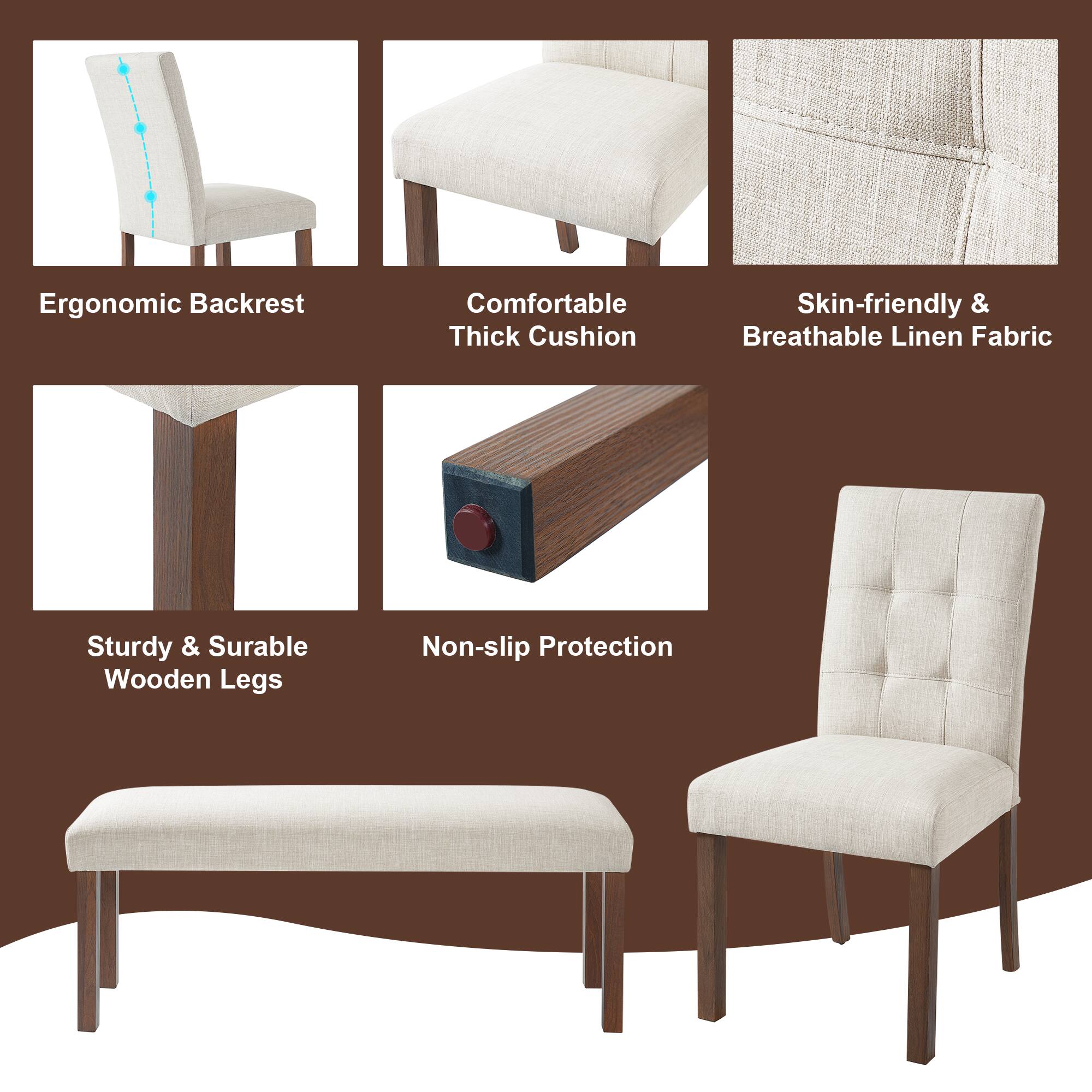 - Ergonomic Backrest
- Comfortable Thick Cushion
- Skin-friendly & Breathable Linen Fabric
- Sturdy & Surable Wooden Legs
- Non-slip Protection