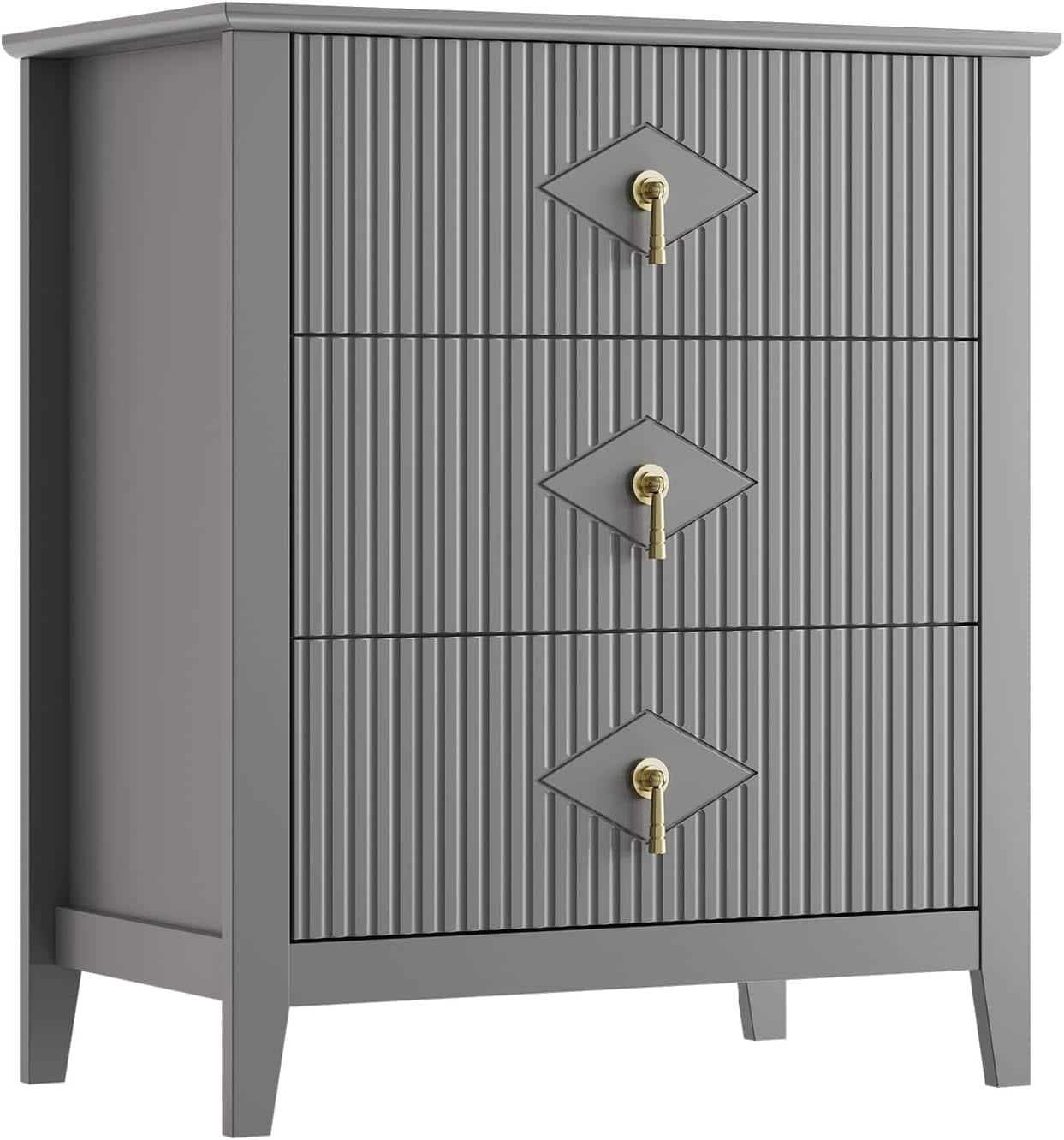 Homhougo - Grey Fluted Dresser 27.5"W, 3-Drawer Wood Chest, Modern Bedroom Storage Cabinet for Living Room, Hallway, Entryway - Gray