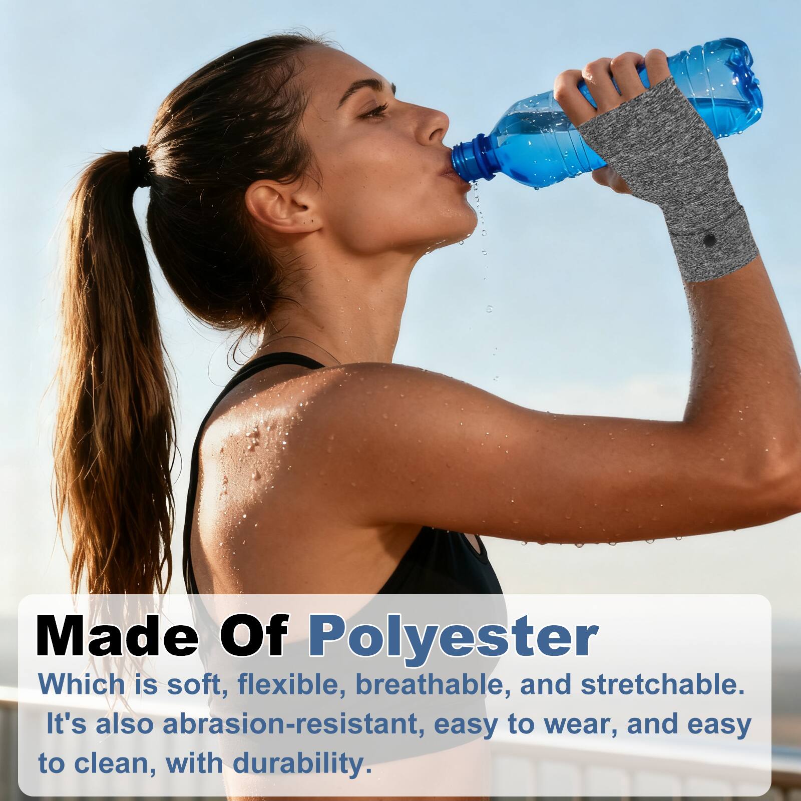 Made Of Polyester  
Which is soft, flexible, breathable, and stretchable. It's also abrasion-resistant, easy to wear, and easy to clean, with durability.