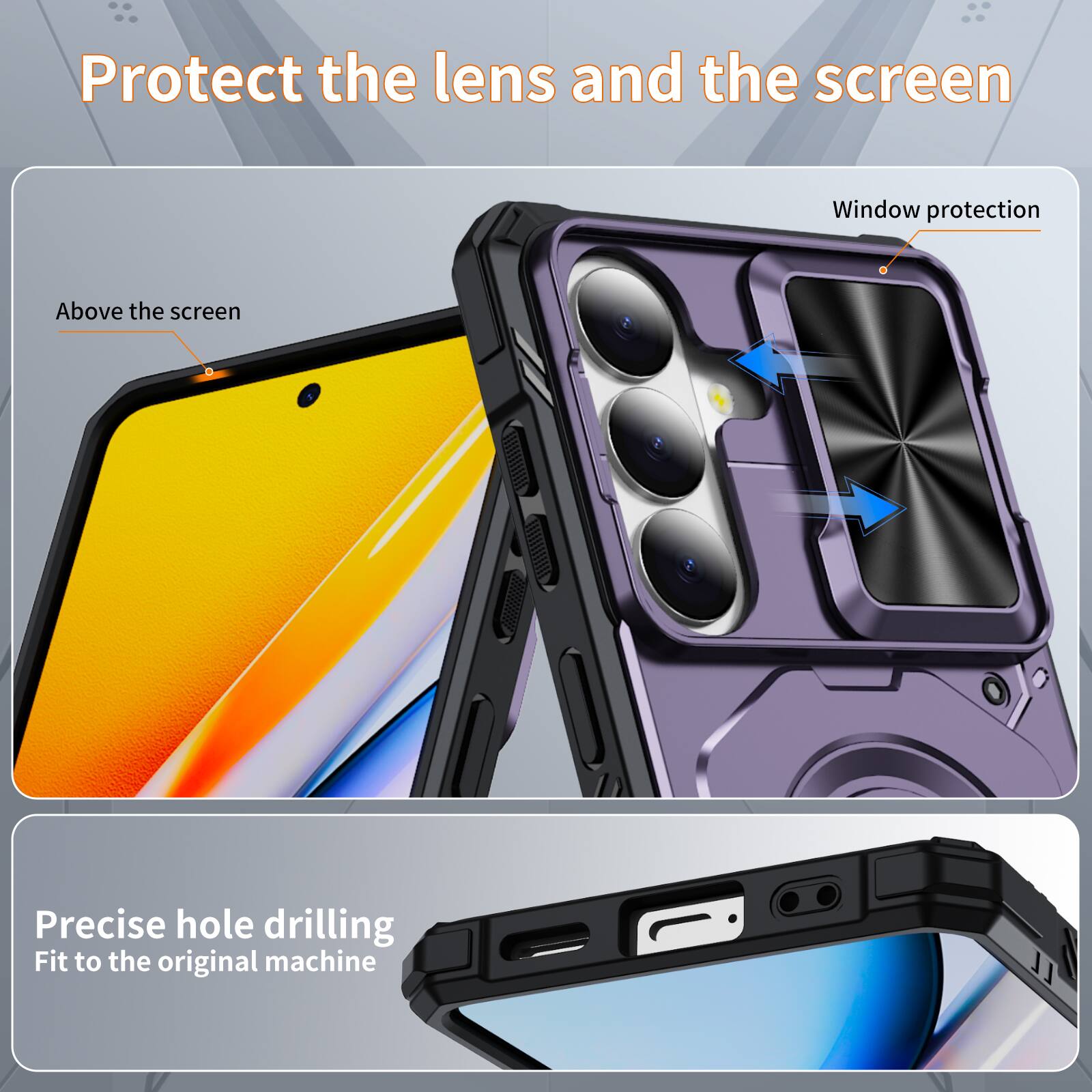 Protect the lens and the screen  
Window protection  
Above the screen  
Precise hole drilling  
Fit to the original machine