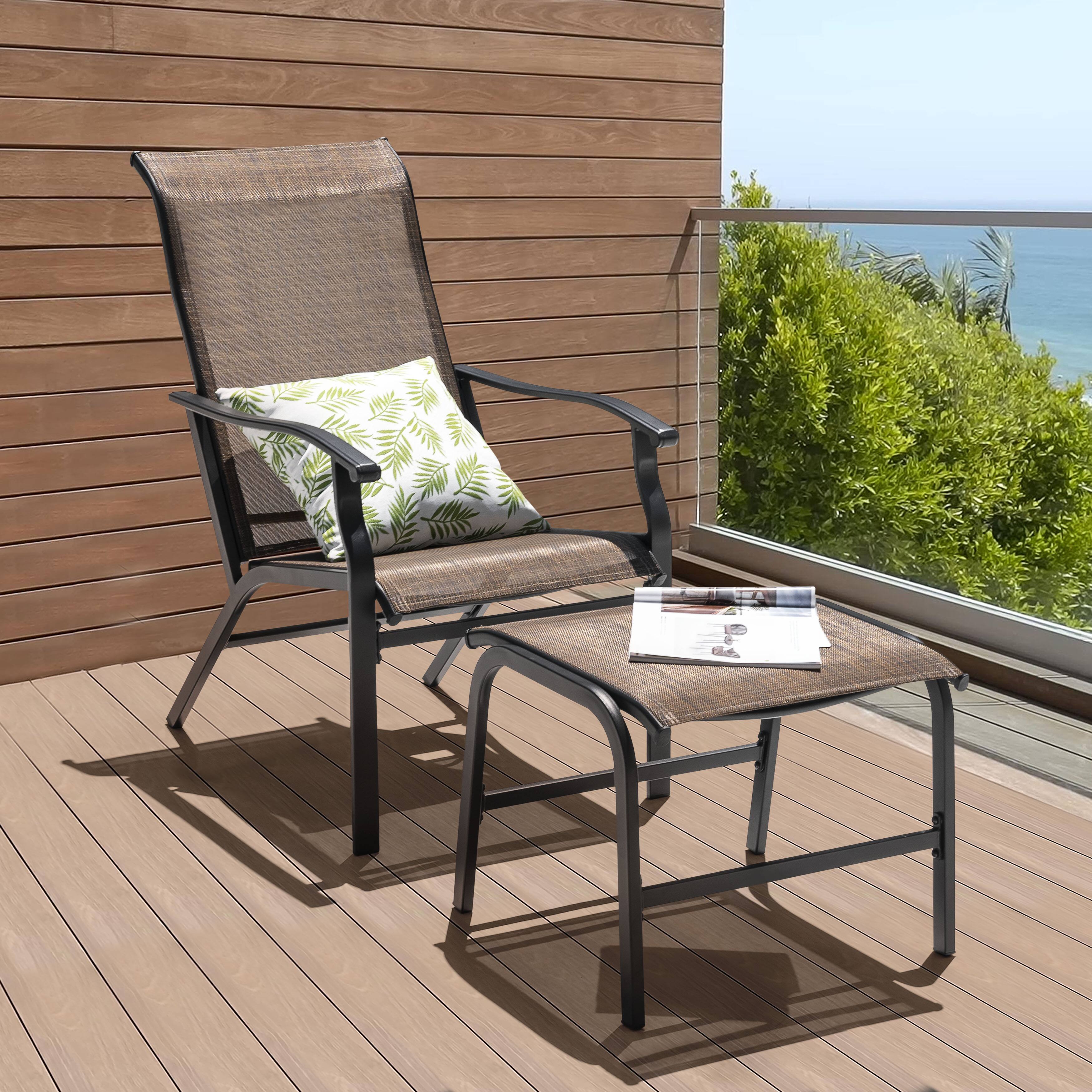 Angle. Nuu Garden - 2-Piece Patio All-Weather Textilene Lounge Chair with Ottoman - Brown.