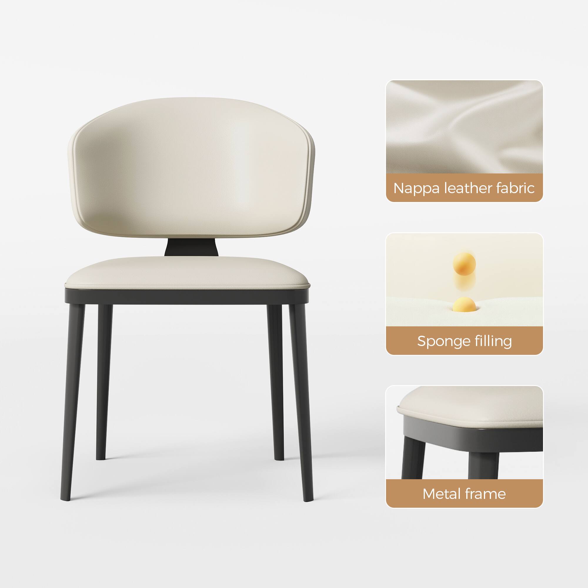 Nappa leather fabric, Sponge filling, Metal frame