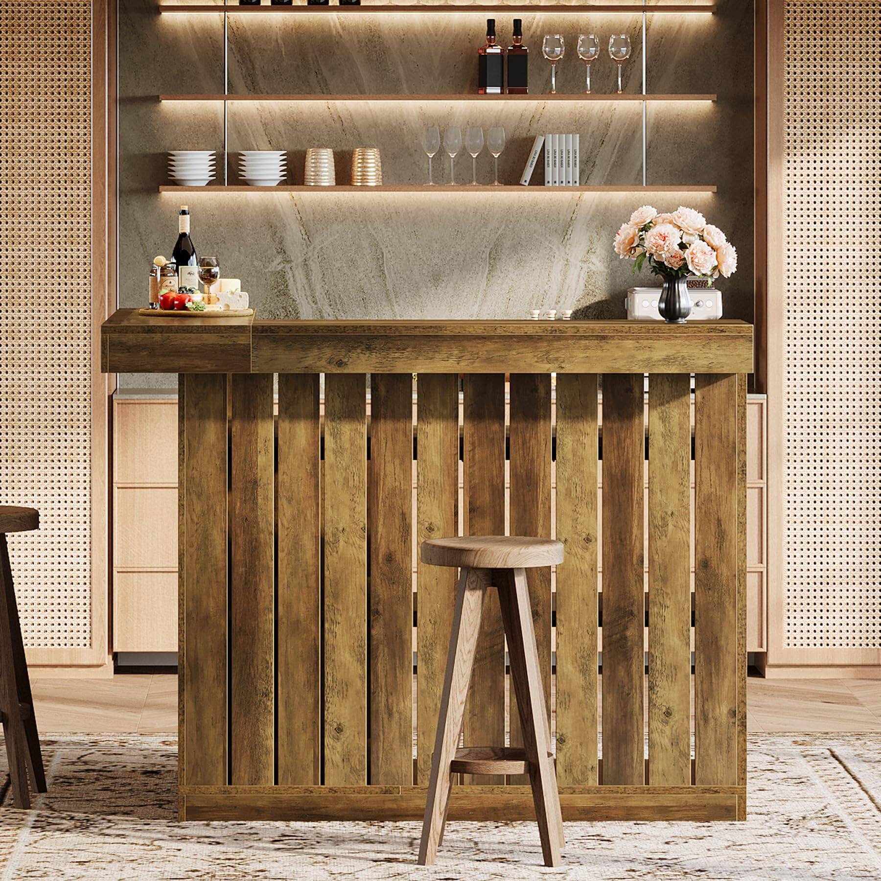Alt View 1. Tribesigns - 51.2-Inch L-Shaped Bar Table with 4-Tier Storage Shelves for Kitchen or Home Bar - Brown.