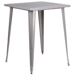 Emma + Oliver - Commercial 31.5" Square Colorful Metal Indoor-Outdoor Bar Height Dining Table - Silver