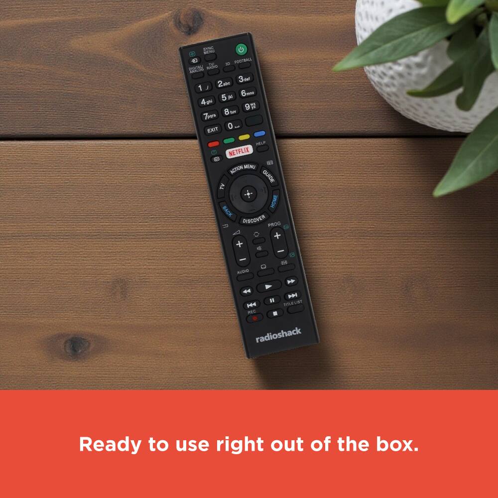 SYNC G MENU + -0 FOOTBALL tE DU1au MADHO AKALIM 3 det J 2 1 6 m 5  4 gl 9 W 8 tav Toor 0  EXIT MELP NETFLIX 2 0 ACTION MENU GUIDE A MOME BACK DISCOVER PROG !l + + 4 - E - EE AUDIO H 4 N " LIBT 14 SITLE REC radioshack Ready to use right out of the box.