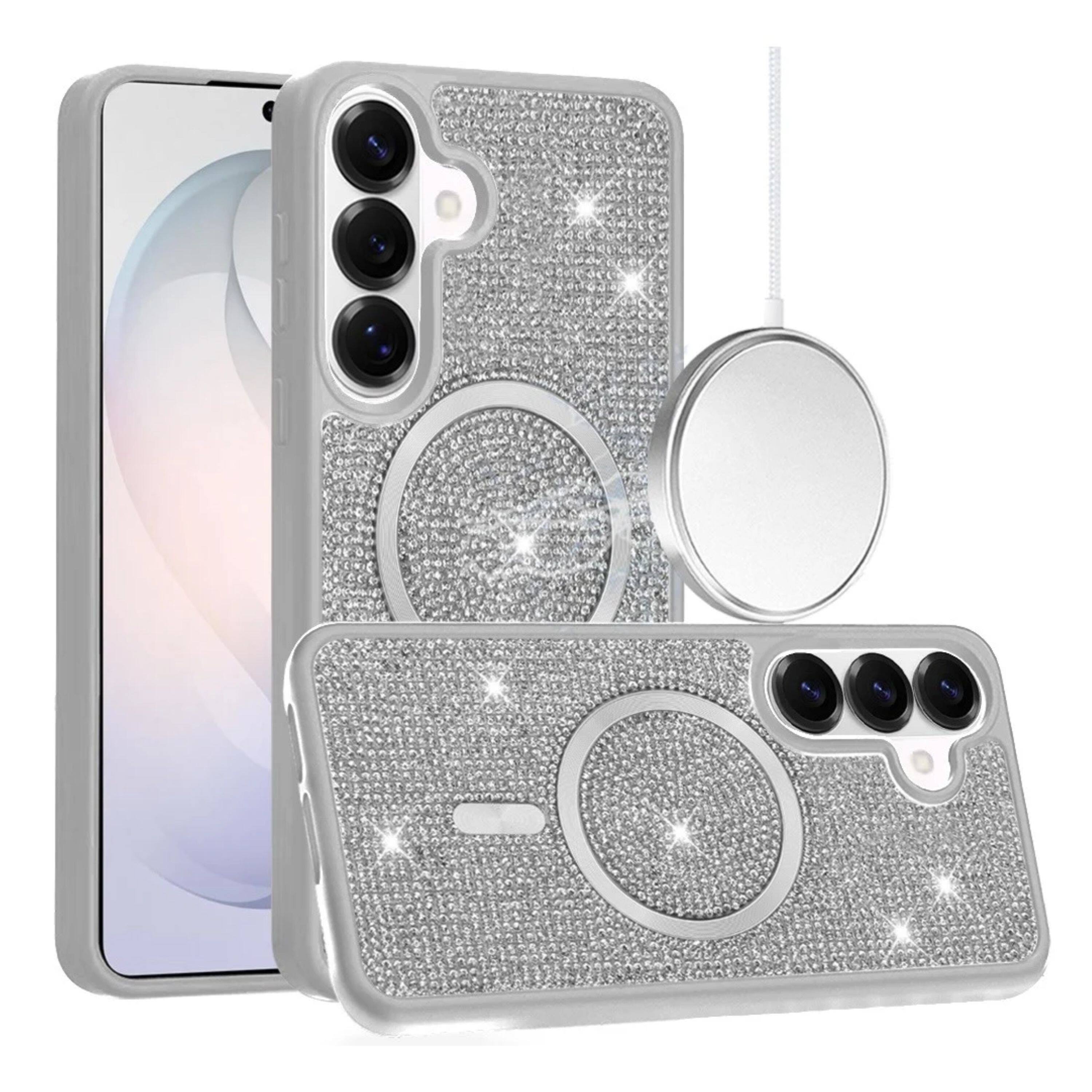 Angle. Kitcheniva - Magnetic Circle Full Dazzle Phone Case With Tempered Glass For Samsung Galaxy S26 White - White.