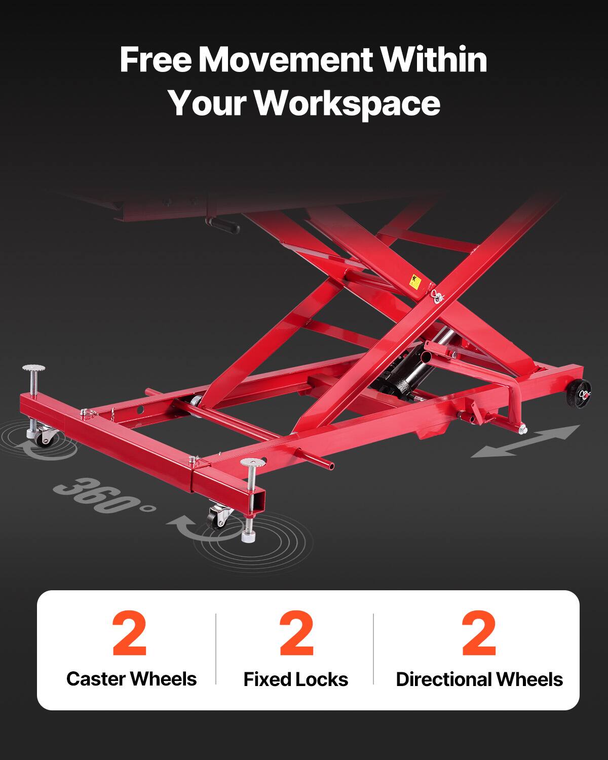 Free Movement Within Your Workspace  
2 Caster Wheels  
2 Fixed Locks  
2 Directional Wheels