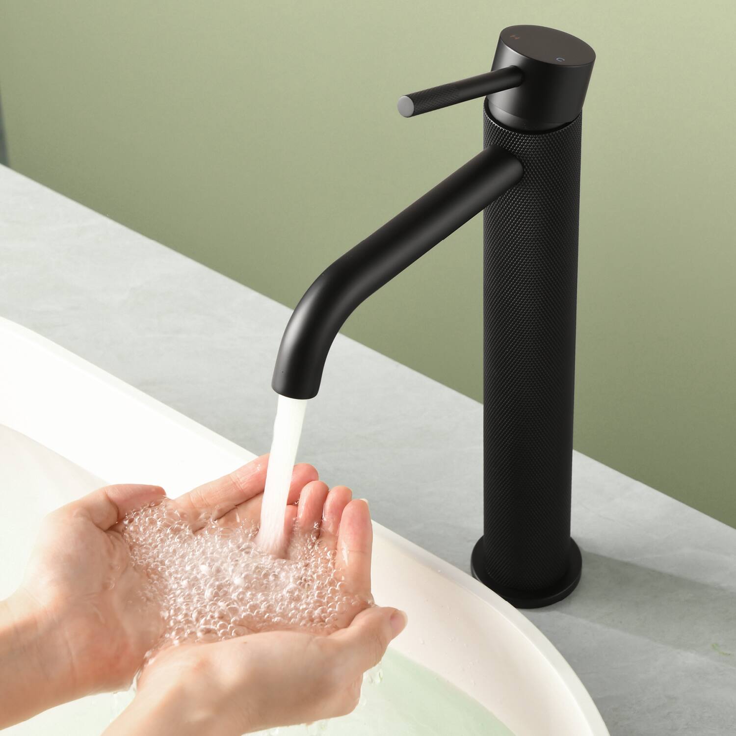 Alt View 3. Boyel Living - Matte Black Carved Bathroom Faucet Solid Brass Single Handle - Matte Black.