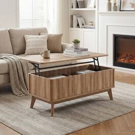 Pefilos - 43.5" Rectangle Wooden Fluted Lift Top Coffee Table, Modern Lift Design with Hidden Compartment & Adjustable Shelves - Brown
