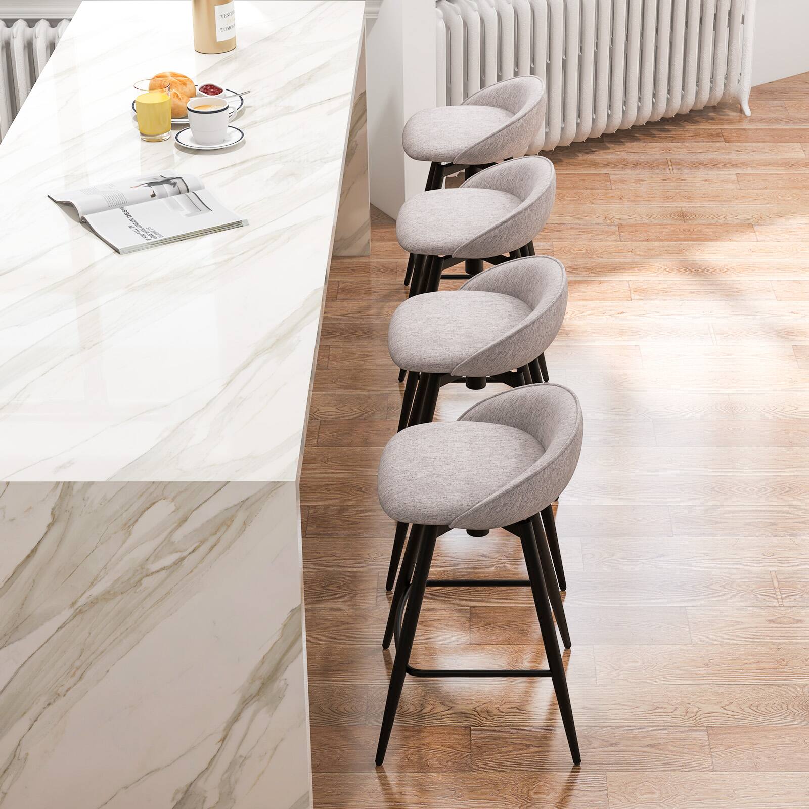 Alt View 3. Gymax - Gymax 25'' Upholstered Bar Stools Set of 4 w/ Footrest Backrest & Metal Frame Gray - Gray, Black.