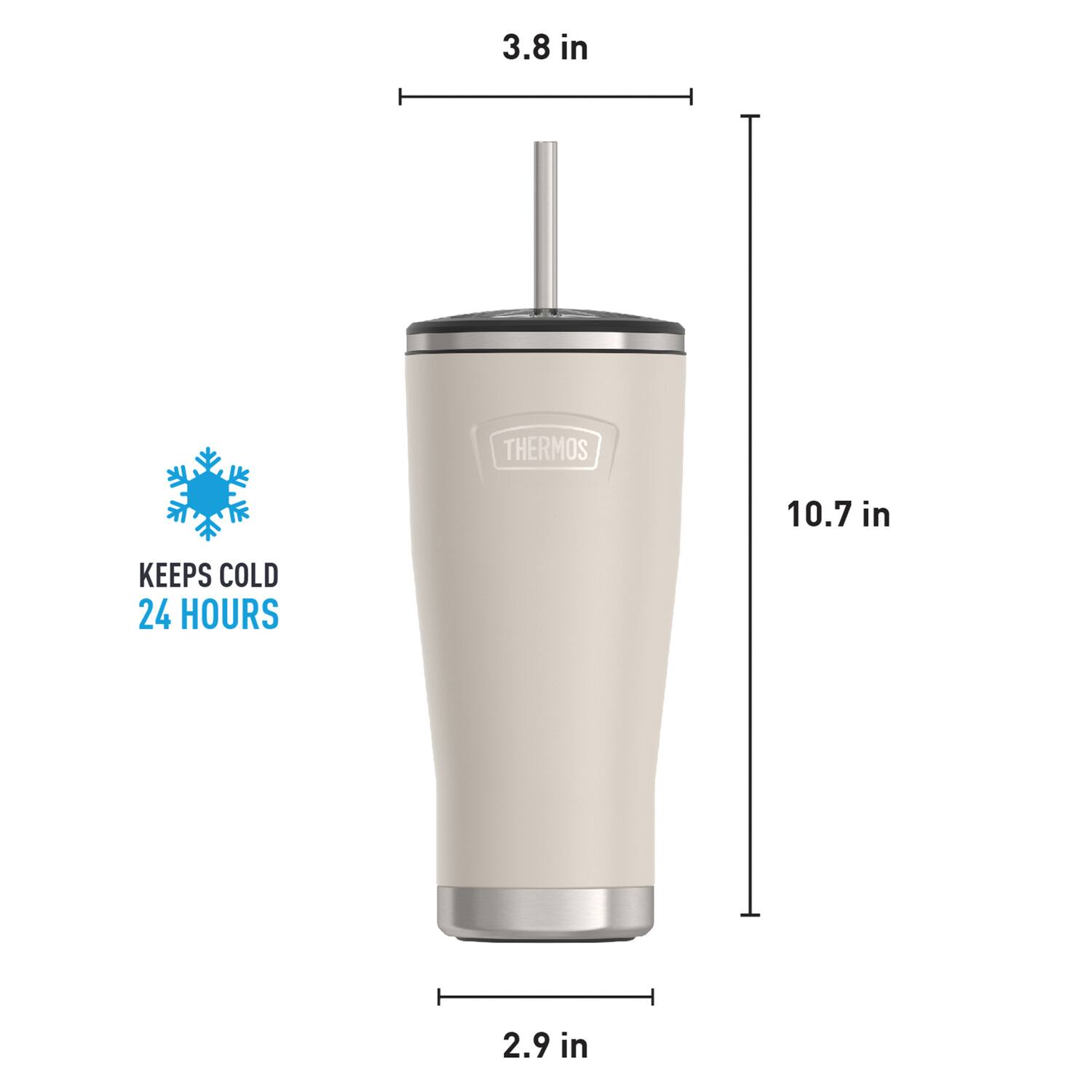 3.8 in  
10.7 in  
2.9 in  

THERMOS  
KEEPS COLD 24 HOURS