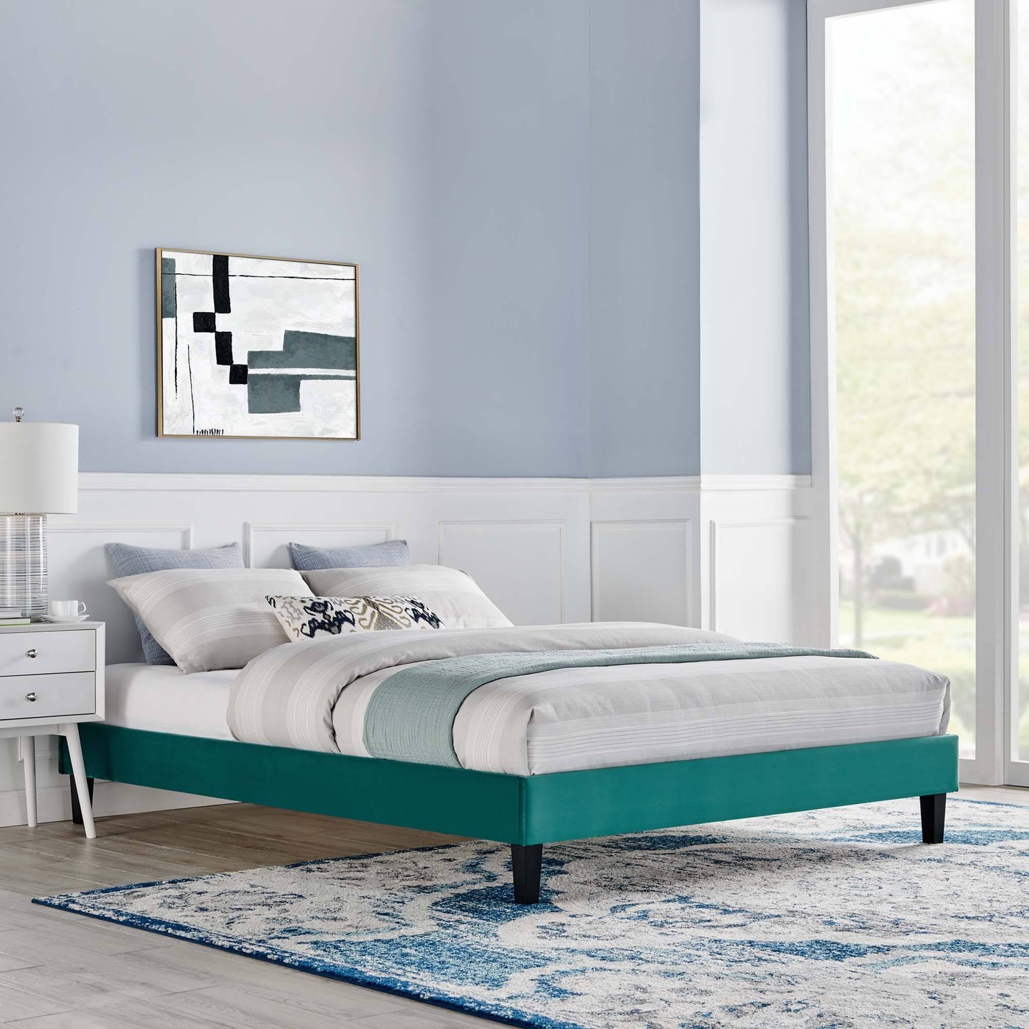 Alt View 1. Modway - Harlow Performance Velvet Queen Platform Bed Frame - Green.