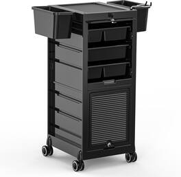 Winado - Salon Trolley Cart Rolling Hair Cart Hair Stylist Station with 2 Lockable Doors for Barber Shops, Beauty Salons, Spas - Black