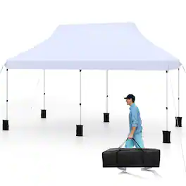 Costway - 10 x 20 FT Pop-up Canopy UPF50+ Sun Protection Tent with Carrying Bag - White