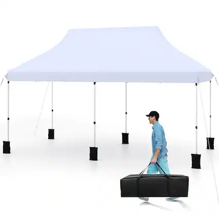 Front. Costway - Costway 10 x 20 FT Pop-up Canopy UPF50+ Sun Protection Tent with Carrying Bag - White.